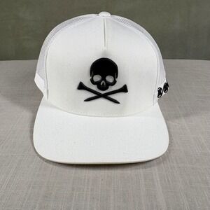 G/FORE Mens Skull & T's Trucker Hat White Black Golf Snapback Cap G4AF22H68